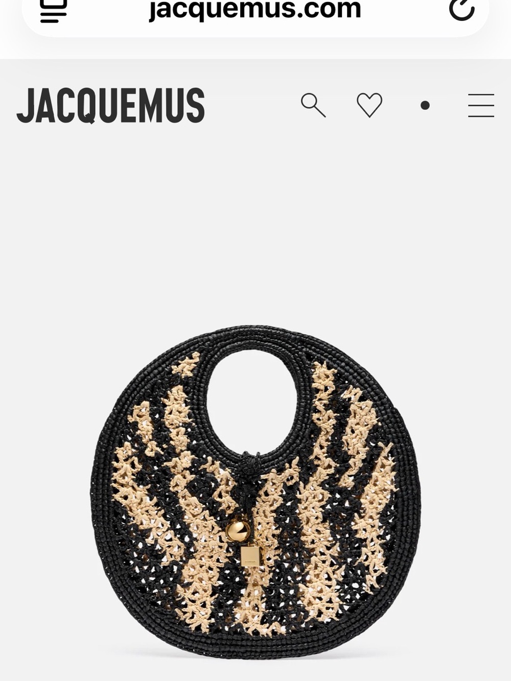 Jacquemus Spiaggia Black and Gold Round Raffia Tote